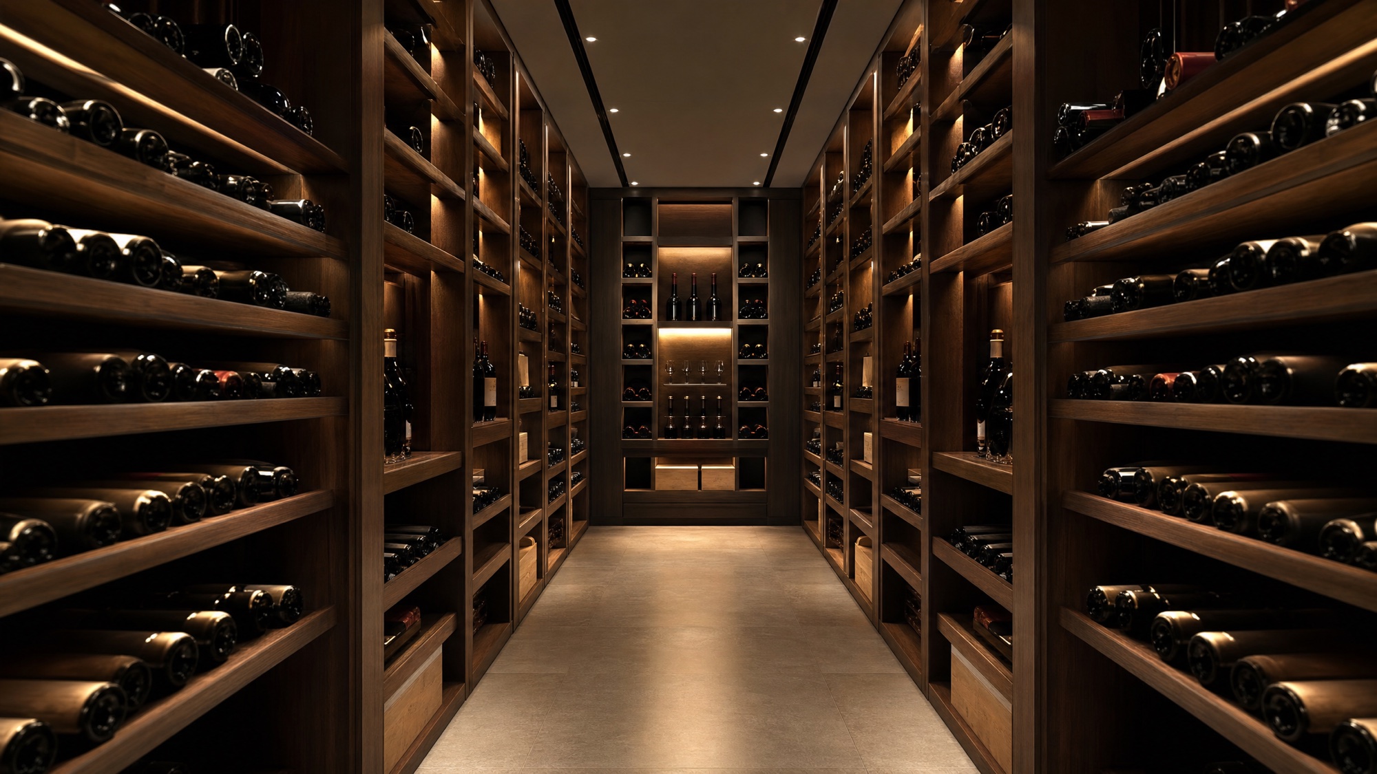 Modern bonded fine-wine cellar with bottle racks