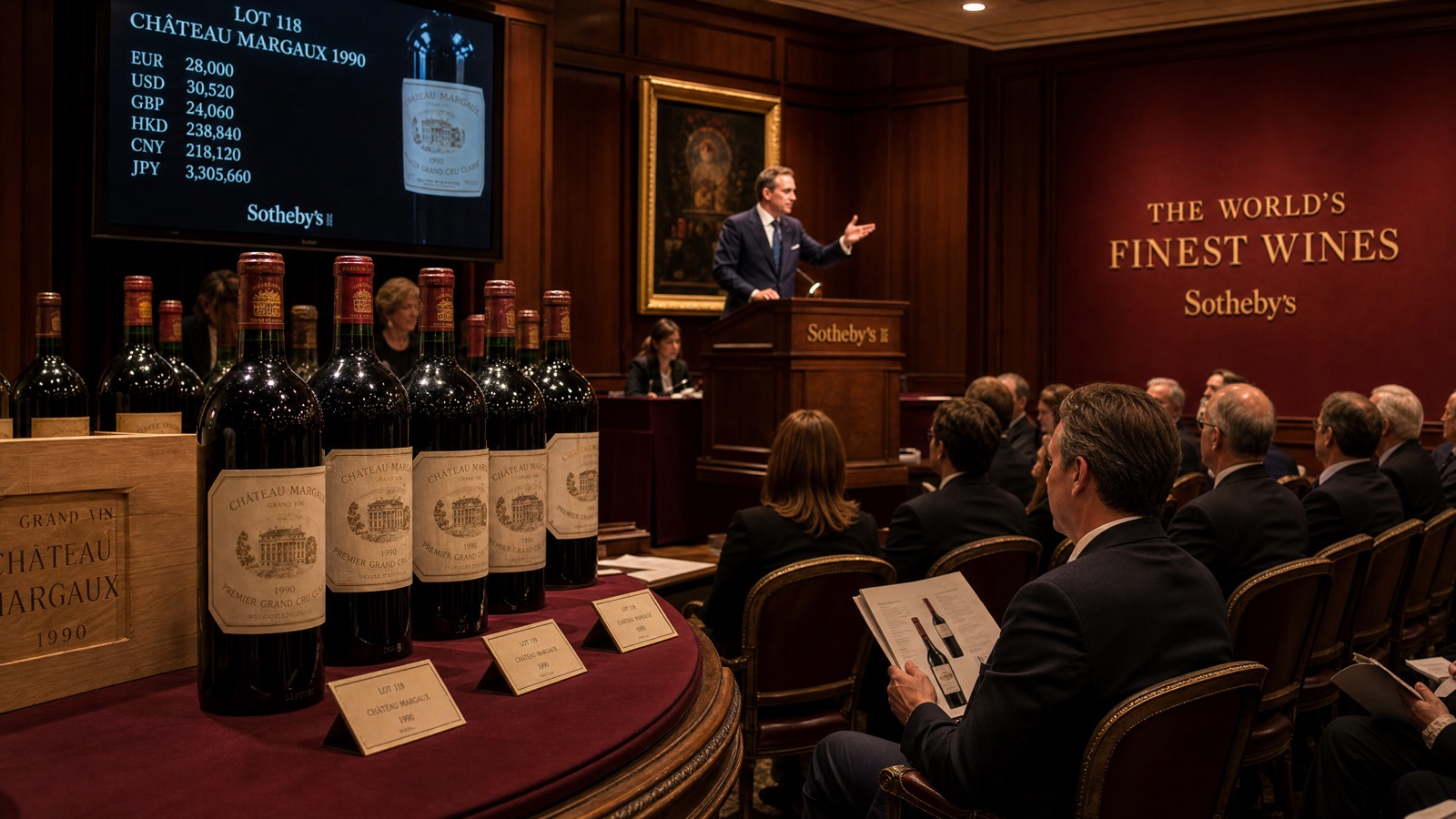 A fine-wine auction in progress