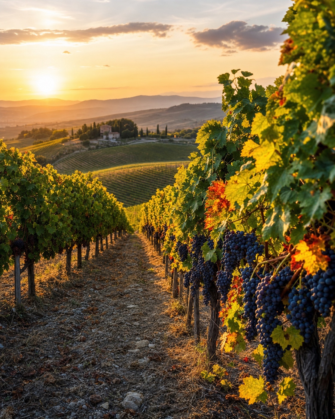 A vineyard at golden hour